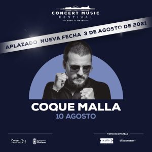 El concierto que Coque Malla tenía previsto para este verano en Concert Music Festival dentro de su ¿Revolución Tour?, se aplaza al 3 de agosto de 2021.