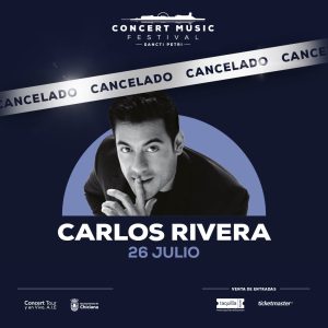 Carlos Rivera cancela su gira 'Guerra Tour' por España en 2020, por lo que no actuará en Concert Music Festival el 26 de julio de 2020.